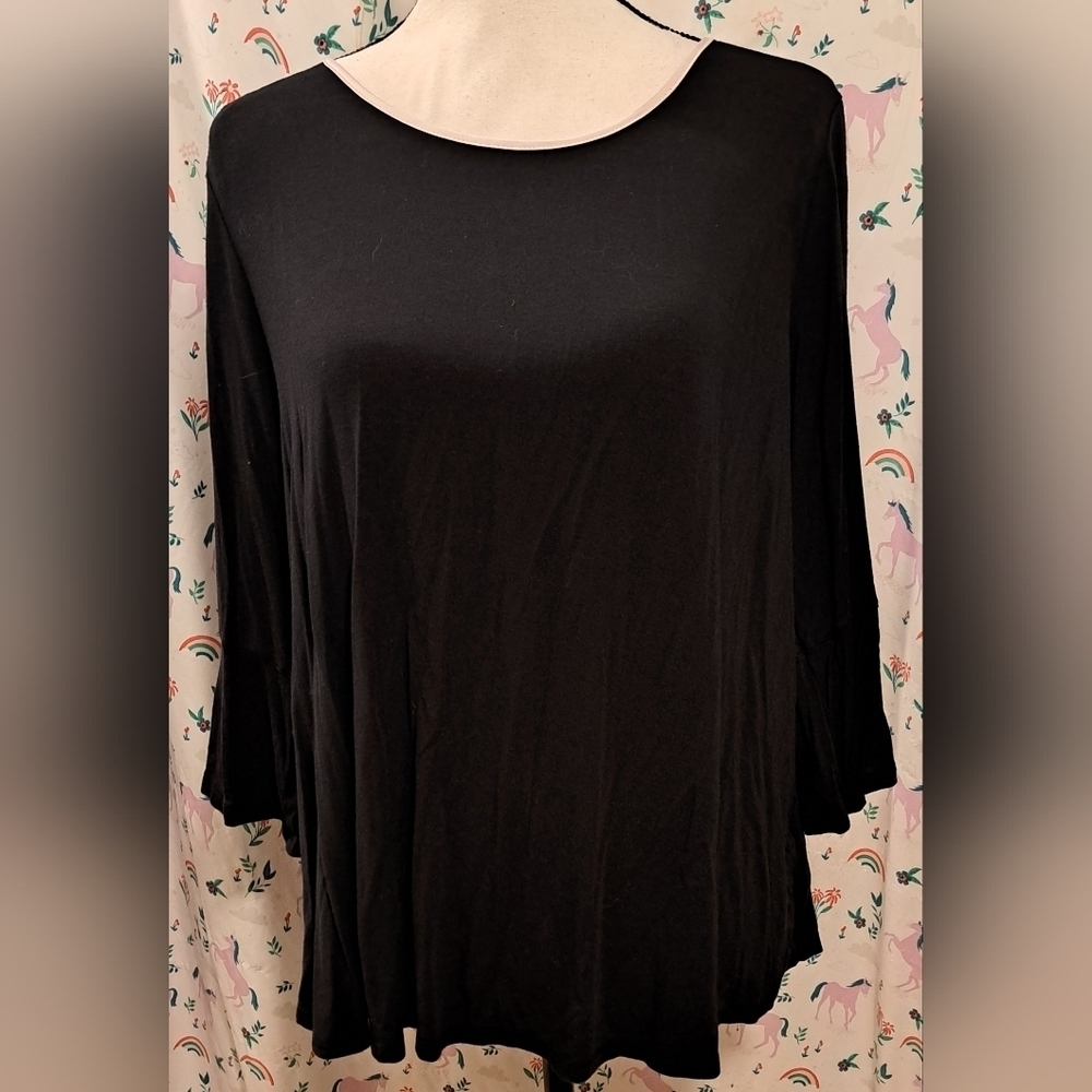 EUC Kate Spade Black Cotton Bell Sleeve Casual Lounge Pink Bow T-Shirt Top SZ M